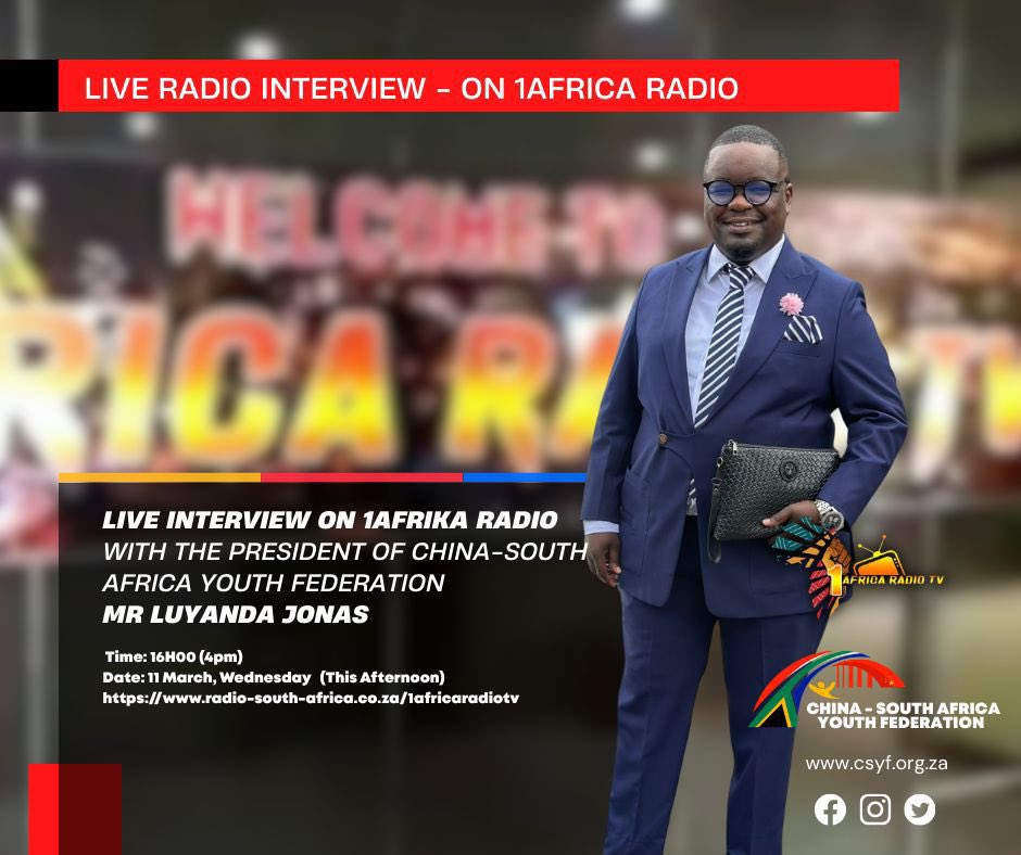 Catch Luyanda Jonas, President of the China–South Africa Youth Federation, live today at 16:00 on 1Africa as he unpacks opportunities in building global partnerships between China and South Africa. 

#1Africa #ChinaSouthAfrica #YouthOpportunities #GlobalPartnerships