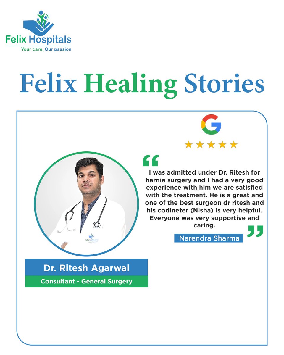 WellnessFelix's tweet image. At Felix Hospitals, every recovery is a story of trust, expertise, and compassionate care. Thank you for your kind words and trust in our team.

#PatientTestimonial #PatientStories #HealingWithCare #TrustedHealthcare #FelixHospital #PatientExperience