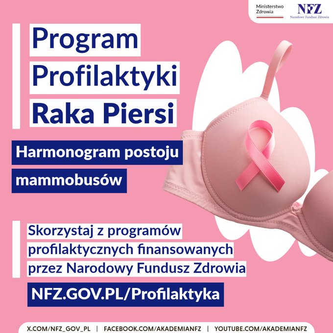NFZ_Szczecin's tweet photo. 🚌 Jeszcze w tym tygodniu #mammobus zawita do 1⃣5⃣ miejscowości.
📍 Będą to, między innymi: #Nowogard, #Rewal, #Dziwnów, #Resko, #Police.
🏥 Czekają też pracownie stacjonarne w #Kołobrzeg, #Koszalin, #Szczecin i #Szczecinek.
Harmonogram ➡️ https://t.co/tPg7MpgbRI https://t.co/1jDpmKlaSL
