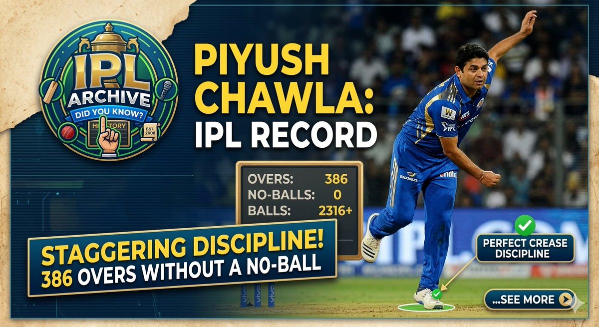 nsfwnewsonfeed's tweet photo. Did You Know? 🧐

Piyush Chawla holds a record that even the greatest legends envy. He bowled a staggering 386 OVERS (that’s 2316+ balls) in IPL history before bowling his first ever No-Ball!

Talk about discipline! 🎯🔥… see more

#IPLHistory #CricketFacts #PiyushChawla #IPL https://t.co/gIphkXQ87Z