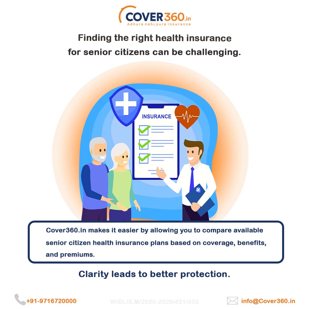 Cover360in's tweet photo. Finding the right health insurance for senior citizens can be challenging.

https://t.co/4ku0Mm2koy makes it easier by allowing you to compare available senior citizen health insurance plans based on coverage, benefits, and premiums. 

 Clarity leads to better protection. https://t.co/tb6mc6jayK