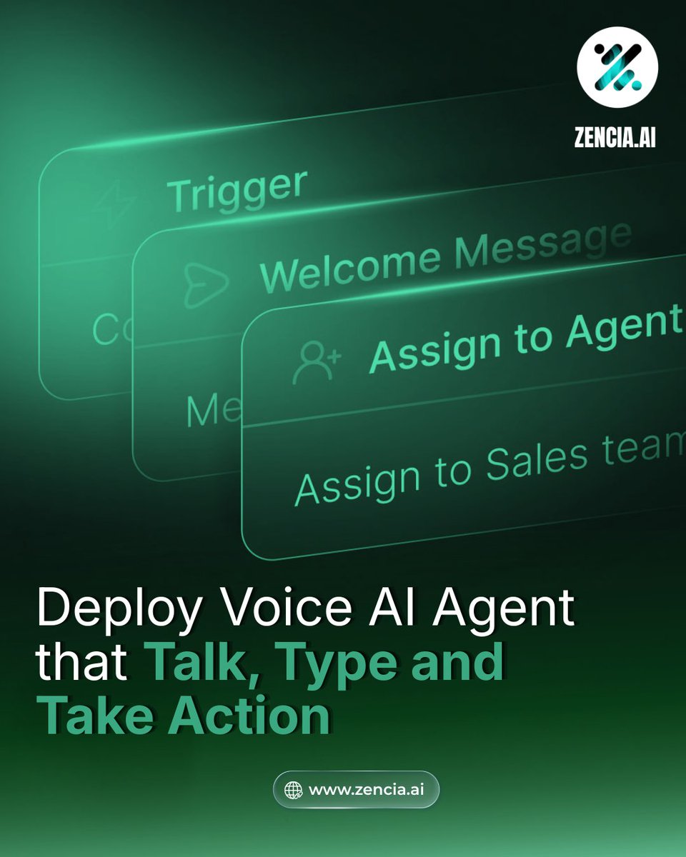 ZENCIA_AI's tweet photo. Deploy Voice AI that does more than talk. It understands, respond and takes action across your business workflows.
Smarter conversations. Faster operations. Scalable growth.

Explore more → https://t.co/lZKeDxUctb

#VoiceAI #Automation #EnterpriseAI #BusinessTransformation https://t.co/JbV0nPeqEt