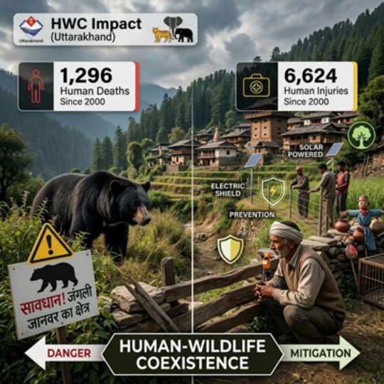 AnayaGond's tweet photo. Since 2000, Uttarakhand has recorded 1,296 human deaths and 6,624 injuries due to human-animal conflicts. The state is implementing measures like solar fencing and compensation to reduce wildlife-related incidents. #Uttarakhand #WildlifeConflict #HumanSafety #Conservation https://t.co/ZjChtfiRYl
