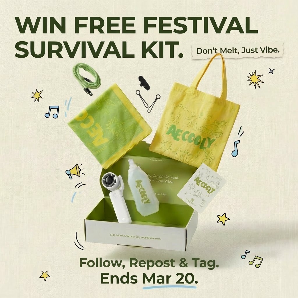 🚨 GIVEAWAY ALERT 🚨

We're giving away 10 Festival Survival Kits before the desert heat gets you. 

🌀Portable fan🧣Bandana👜Tote bag &amp; more

To enter:
✅ Follow <a href="/aecoolyofficial/">Aecooly</a> 
🔁 Repost this
👇 Tag 2 friends who NEED this kit

Ends Mar 20. 

#Giveaway #Aecooly #MusicFestival
