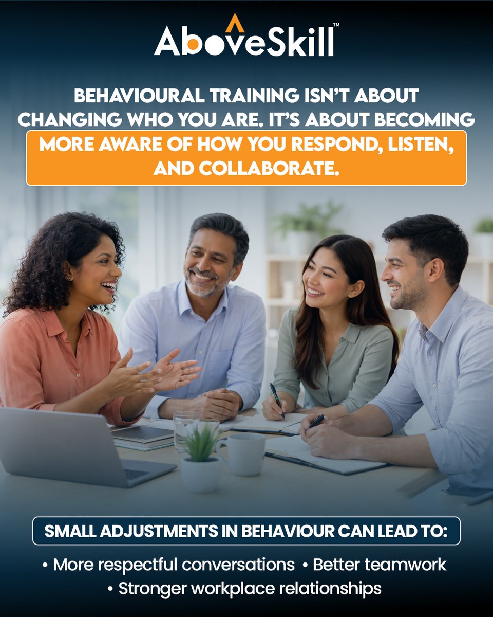 AboveSkill's tweet photo. Small behaviour shifts can transform workplace communication. When teams learn to listen better, respond thoughtfully, and collaborate effectively, teamwork improves and relationships grow stronger.
#BehaviouralTraining #SoftSkills #WorkplaceCommunication #Teamwork #AboveSkill https://t.co/zkdKwSlhfE