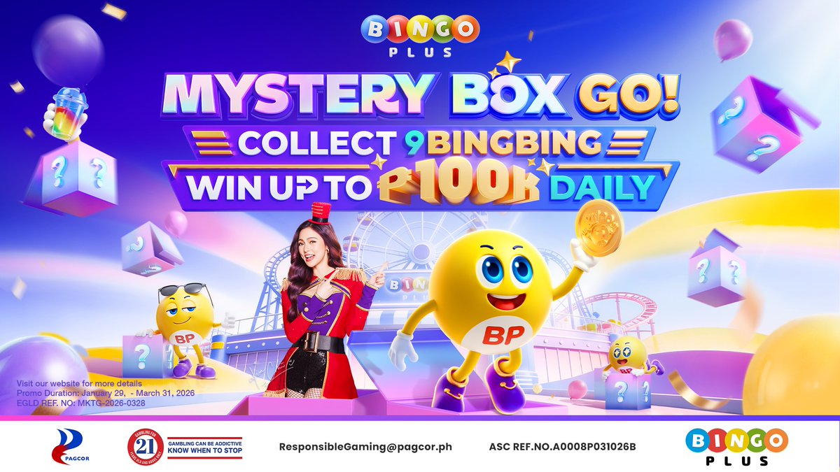 Bingoplusph's tweet photo. Subukan mo ang Mystery Box Go! handog ng BingoPlus. May pag-asa kang manalo ng hanggang ₱100K araw-araw. Tara na’t makisaya at magwagi.