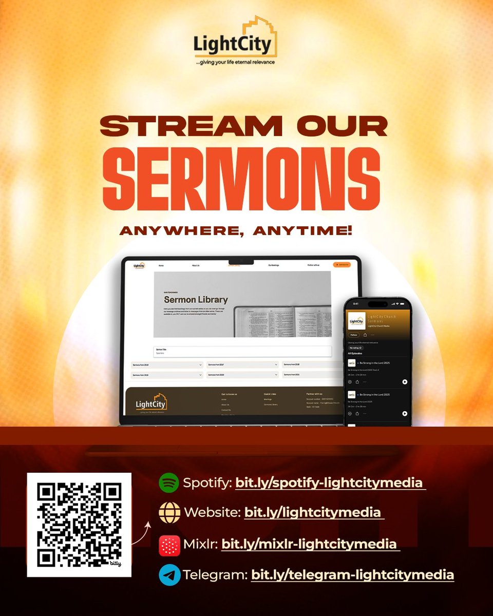 Take the Word with you wherever you go.

You can now stream our sermons anytime, anywhere and stay connected to the Word.

Listen, be blessed, and share with someone who needs it today.

🔗 Check the links on the flyer or scan the QR code to start streaming.