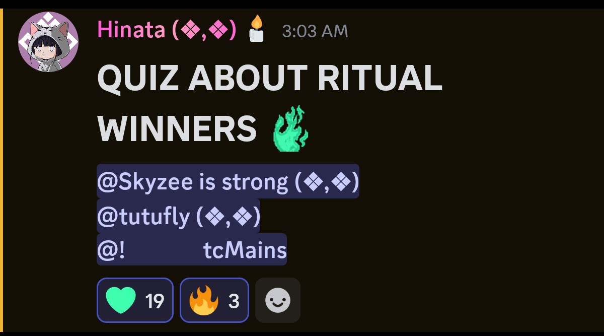 New to joining a Ritual quiz and managed to get 2nd place! Really happy to be part of the community and learn more about <a href="/ritualnet/">Ritual</a> <a href="/ritualfnd/">Ritual Foundation</a> look forward to joining more events like this

hosted by <a href="/AbrahamJT9/">JT🪩💡(❖,❖)</a> <a href="/nft_hinata_eth/">Hinata</a>