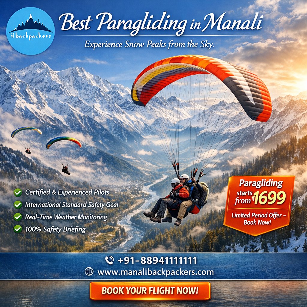 Manalibackpack's tweet photo. Best Paragliding in Manali 🪂
Fly over Himalayan valleys with certified pilots.
Starting from ₹1699.
📞 +91-8894111111
🌐 https://t.co/Oa2WlWp0Bj
Would you dare to fly over the mountains?
#ManaliBackpackers #ParaglidingInManali #AdventureManali #Himachal https://t.co/cvfXtPQIIn