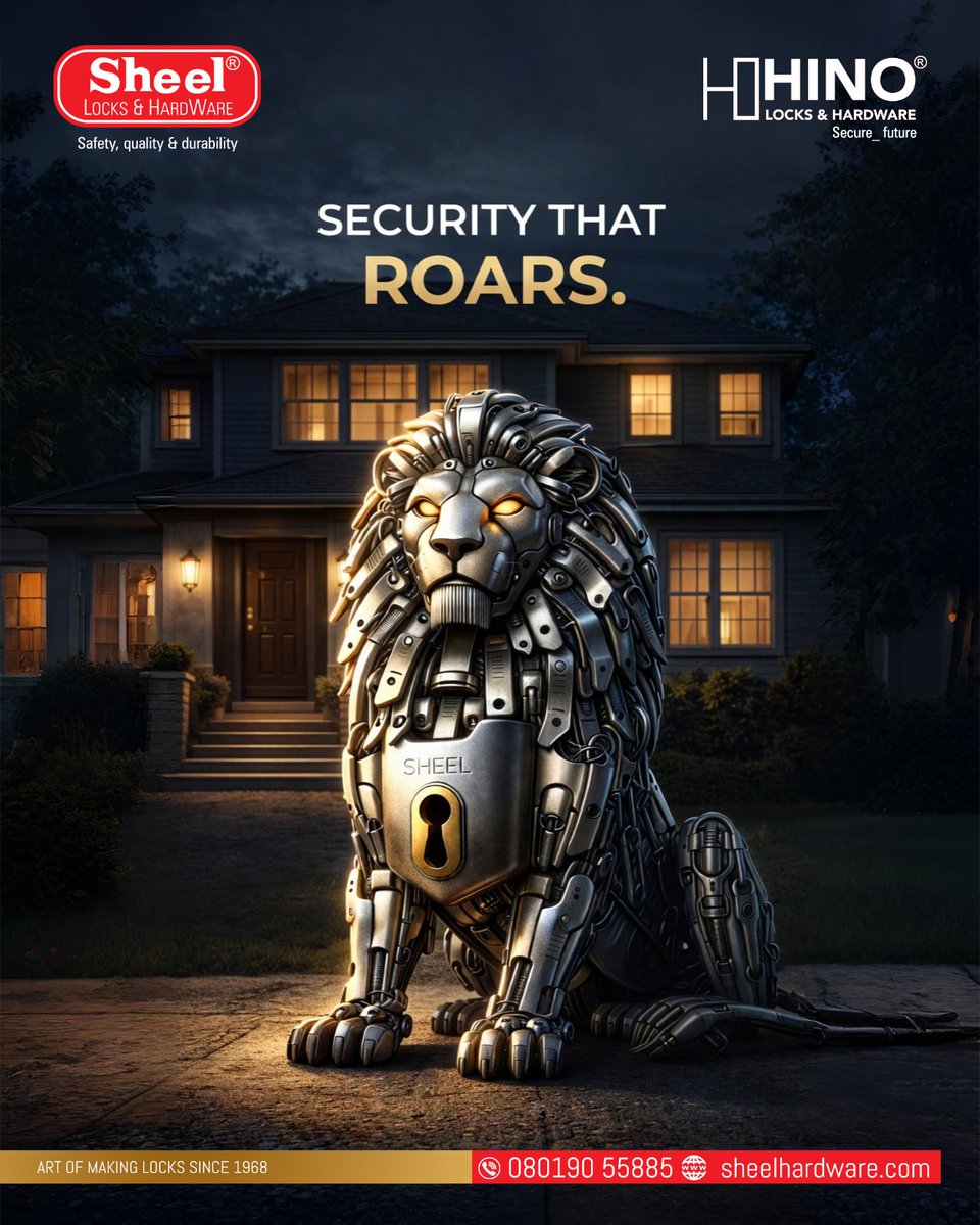 sheellocks1's tweet image. Your home deserves security that never backs down.

With Sheel Locks &amp;amp; HINO Locks, protection stands guard like a lion.

🔐 Security That Roars
📞 080190 55885
🌐 sheelhardware.com
#SheelLocks #HINOLocks #HomeSecurity #SecureLiving