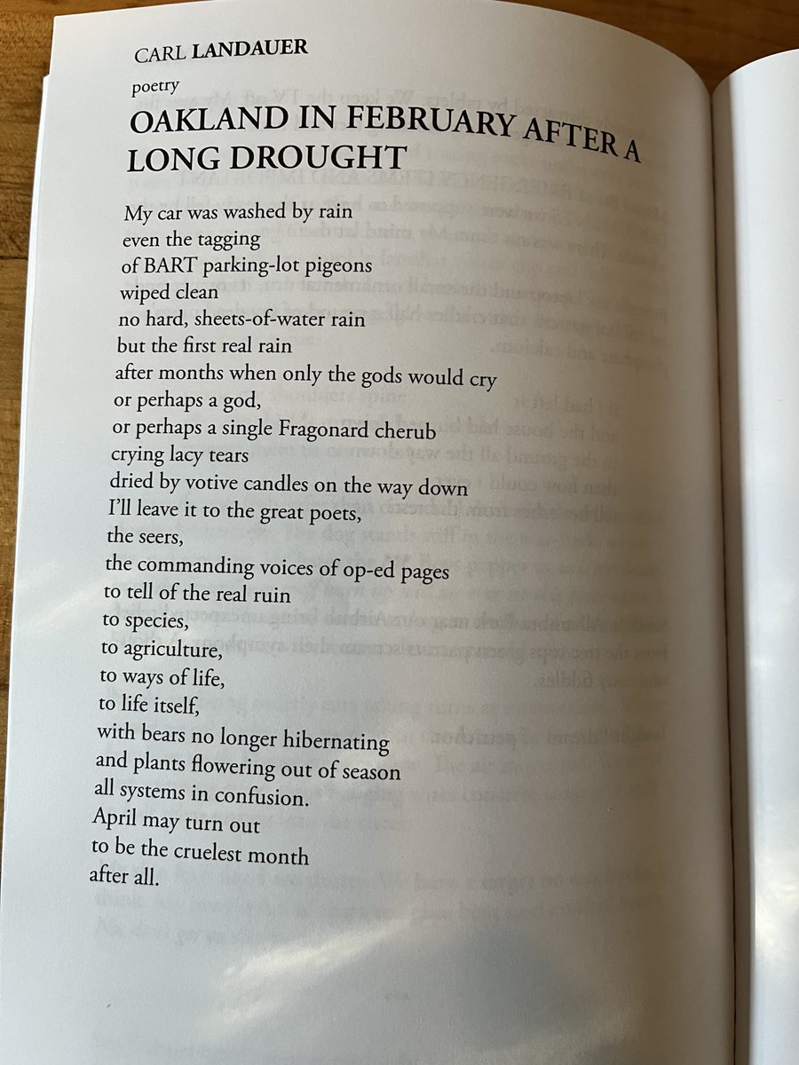 CarlLandauer's tweet photo. I’m very grateful to the “Santa Clara Review” for publishing my poem in their special “California Edition”—written a few years back with rain coming all of a sudden in a year hit by severe drought following other drought years. https://t.co/LecA1wGwJP