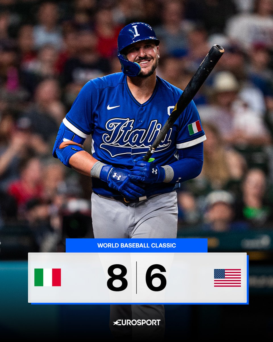 Eurosport_IT's tweet image. ITALIA NELLA LEGGENDAAAAA 🇮🇹⚾️💥

Gli Azzurri hanno battuto 8-6 gli Stati Uniti nel World Baseball Classic (una sorta di Mondiali a invito), firmando un’impresa destinata a restare nella leggenda del baseball italiano 👏🏻

Non era la prima vittoria contro gli americani, ma mai