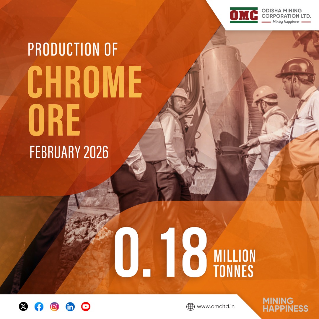 odisha_mining's tweet image. #OMC recorded 0.18 million tonnes of chrome ore production in February '26, reinforcing a steady supply of a key input for the stainless steel industry.

Consistent output powering nation's industrial growth.

#ChromeOre #StainlessSteel #MiningExcellence