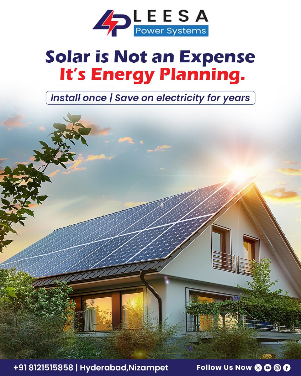 power_leesa's tweet image. Solar isn’t an expense. It’s energy planning. ☀️

One installation today can reduce electricity expenses for years.

You’re not just installing panels
you’re creating your own power source. ⚡
#SolarEnergy #GoSolarIndia #CleanEnergy #SolarSavings #LeesaPowerSystems