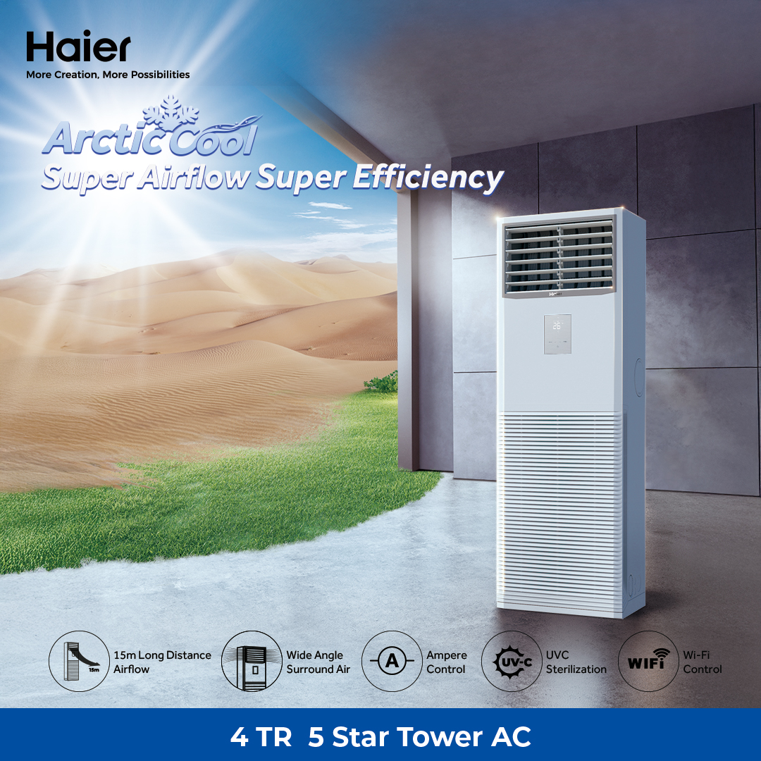 IndiaHaier's tweet photo. Experience powerful cooling even in the toughest conditions with Haier’s 4 TR 5 Star Tower AC.
With Arctic Cool technology, 15m long-distance airflow, wide-angle surround air, and UVC sterilization.
#Haier #MoreCreationMorePossibilities #TowerAC https://t.co/J9oHQQ1M9a