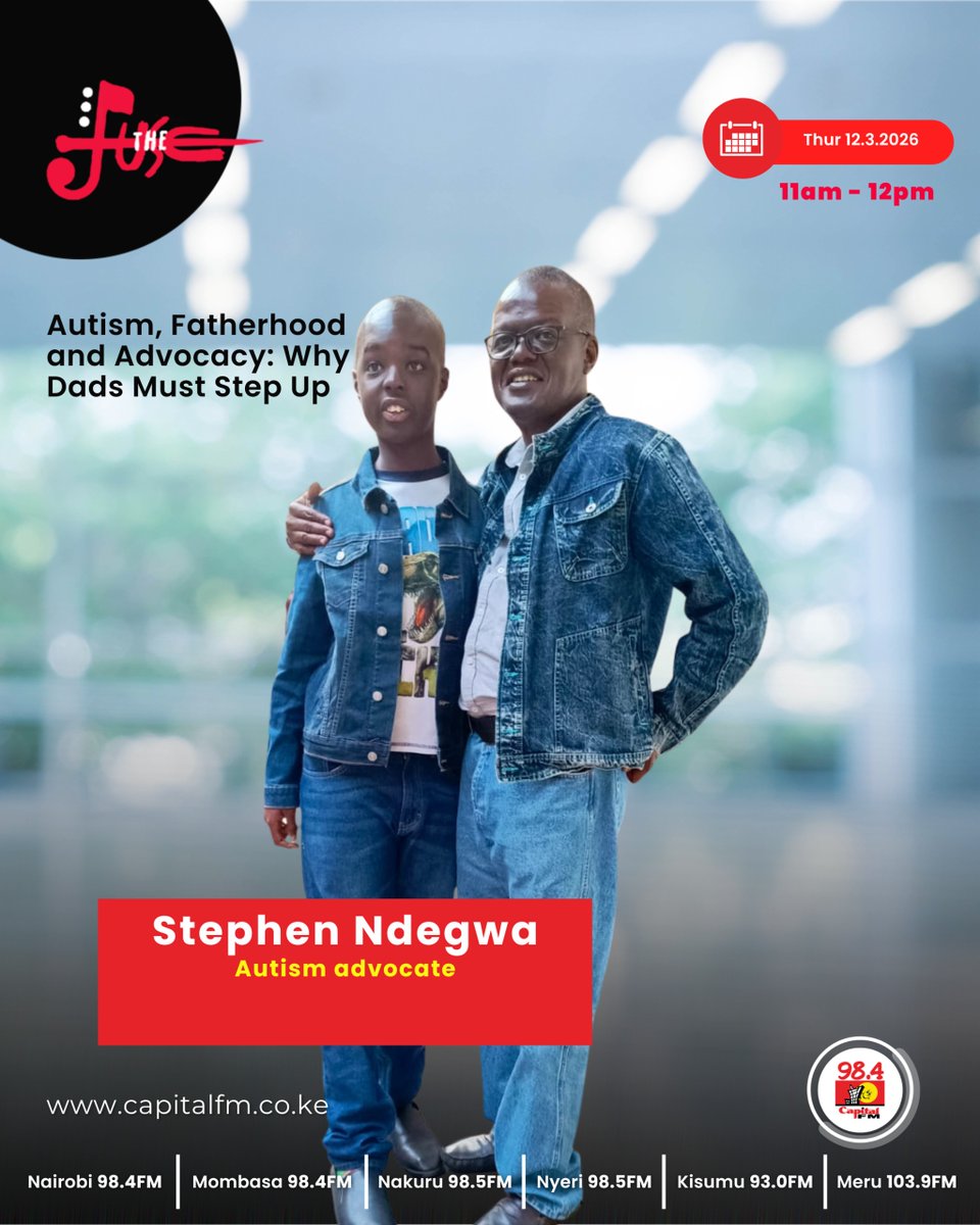 CapitalFMKenya's tweet image. Fathers play a crucial role in the autism journey. 
Tomorrow on #TheFuse984, Anne Mwaura sits down with autism advocate Stephen Ndegwa to discuss Autism, Fatherhood and Advocacy: Why Dads Must Step Up.