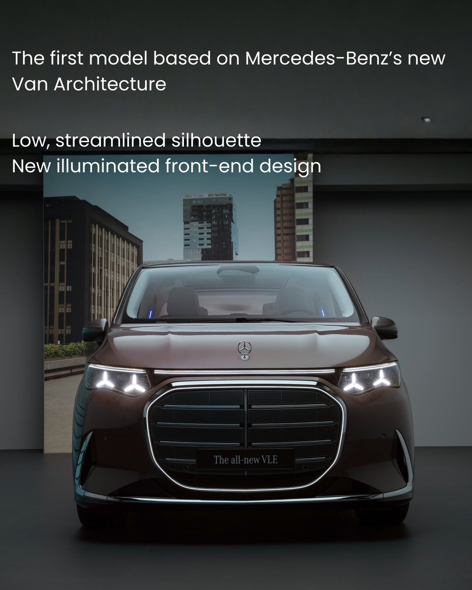 AUTOTODAYMAG's tweet image. Mercedes-Benz has unveiled the all-new electric VLE, the first model built on the brand’s new Van Architecture, blending limousine-like comfort with MPV-style space. ⚡️
#MercedesBenz #MercedesVLE #ElectricVan #LuxuryEV #MBOS #MBUX #MercedesEV #AutoNews #AutoToday