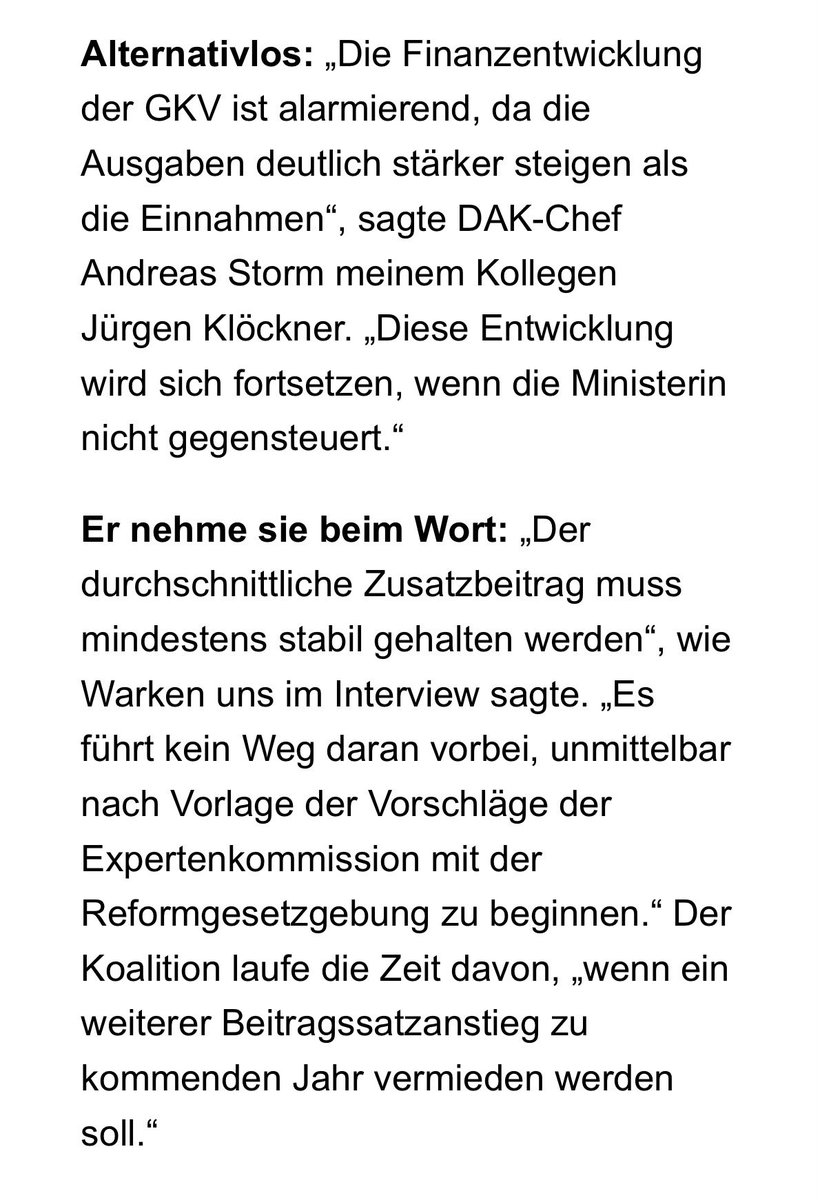 DAKGesundheit's tweet photo. #BeitragsspiraleStoppen:   @StormAndreas fordert ein schnelles Handeln der Regierung, um die Beiträge 2027 stabil zu halten. „Die Finanzentwicklung der GKV ist alarmierend, da die Ausgaben deutlich stärker steigen als die Einnahmen“, sagt er @herrkloeckner via @POLITICOEurope. https://t.co/KnpZ9sDdPA