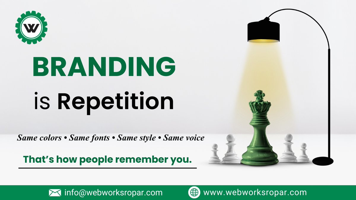 webworksropar's tweet photo. Branding = Repetition. ♟️
Same colors. Same fonts. Same style. Same voice. 

That’s how people remember your brand. Build a consistent brand with Web Works. 🚀
📧 info@webworksropar.com 
🔗https://t.co/k0UoBQhWr5
#Branding #WebWorks #DigitalMarketing #BrandStrategy #Marketing https://t.co/wUqLtL7nm4