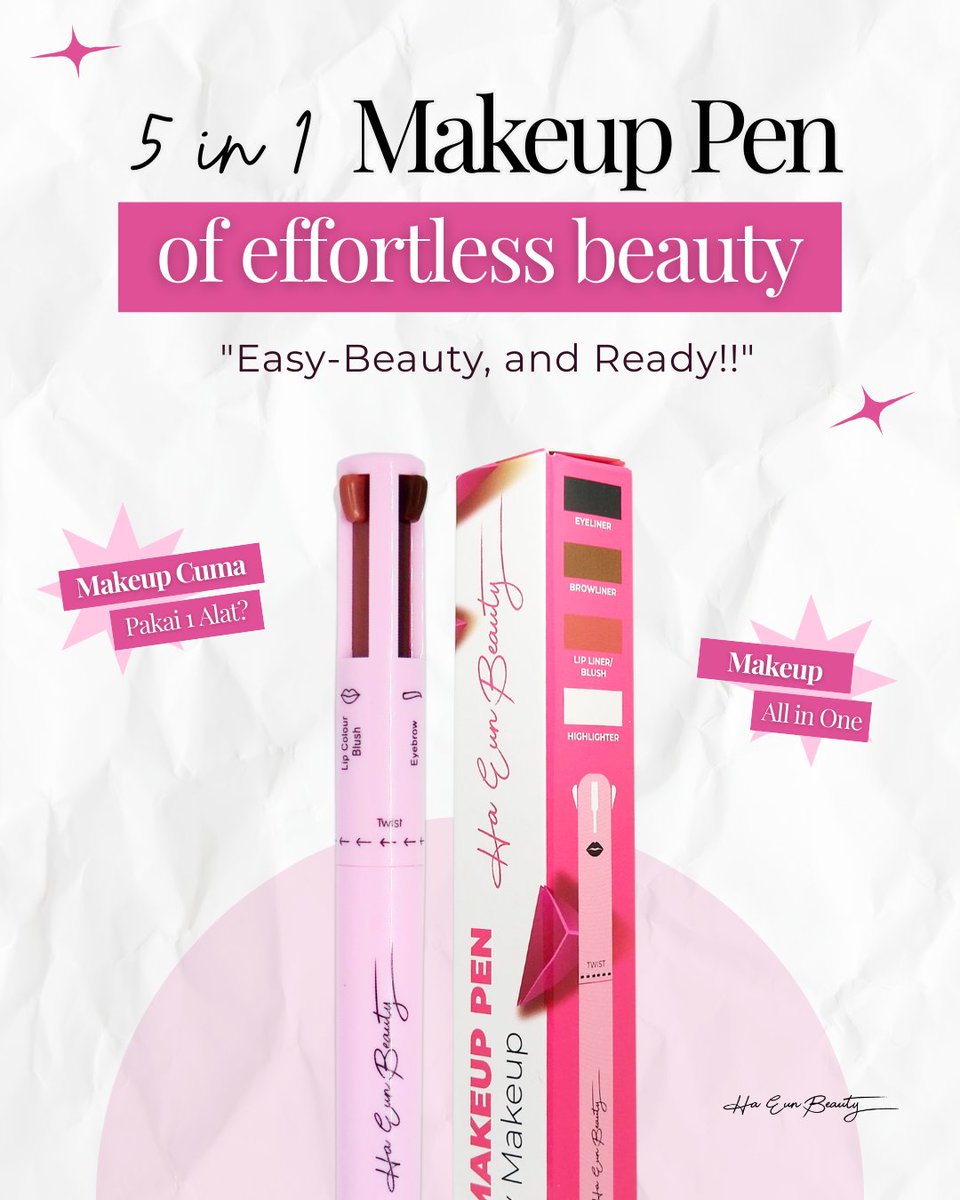 Ha_Eun_Beauty's tweet photo. Makeup cuma pakai 1 alat? Bisa banget✨
Dengan 5 in 1 Makeup Pen dari Ha Eun Beauty, kamu bisa bikin look on point tanpa ribet bawa banyak produk 😍 Praktis, ringkas, dan siap nemenin makeup kamu kapan aja💄
#haeunbeauty #5in1makeuppen #dailymakeup #makeupessentials #makeup https://t.co/ea96SsOQUy