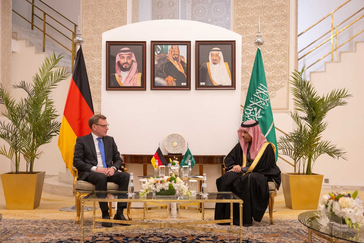 #Riyadh | Foreign Minister HH Prince <a href="/FaisalbinFarhan/">فيصل بن فرحان</a> receives German Foreign Minister Johann Wadephul.
