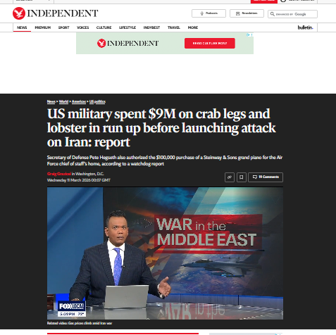 MKBattalionOf's tweet photo. Secretary of Defense Pete Hegseth’s #Pentagon apparently isn't feeling the same affordability struggles as many average #Americans, as he approved spending more than $93 billion, including on luxury food items and #iPads. 📱
A new analysis published by government watchdog Open the Books found that — the end of the 2025 fiscal year — #Hegseth reportedly burned through cash, including spending $9 million on #crab 🦀 and #lobster🦞 dinners.
#Zelensky meanwhile: YOU’VE EATEN ALL MY MONEY
#Ukraine #Ucraina #USA #Mobilization #FreeUkraine #Corruption