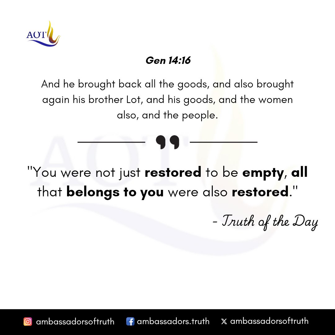 amboftruth's tweet photo. When God steps in, nothing comes back missing.

That is the pattern of divine recovery.
When God brings you back, He doesn’t return you empty-handed.
Everything connected to you is brought back with you. ✨
#truthoftheday https://t.co/a3nmrVKnUy