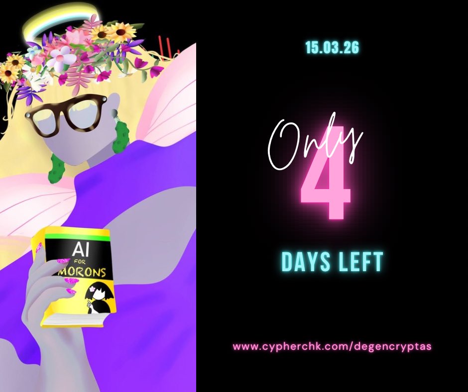 GM 💜

$1 degENCRYPTAS mint
link to mint 👇
cypherchk.com/degencryptas

closing in 4 days ⏰📆
it's never too late to be a degen...