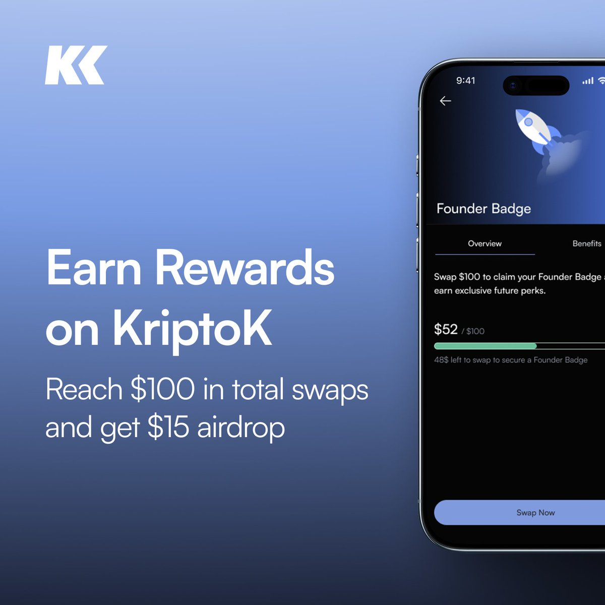 KriptoKGlobal's tweet photo. Founders Badge progress is cumulative. That means every swap counts toward your $100 goal. 

Swap, swap, swap. You have time until the end on March. https://t.co/07TxPmgjpE