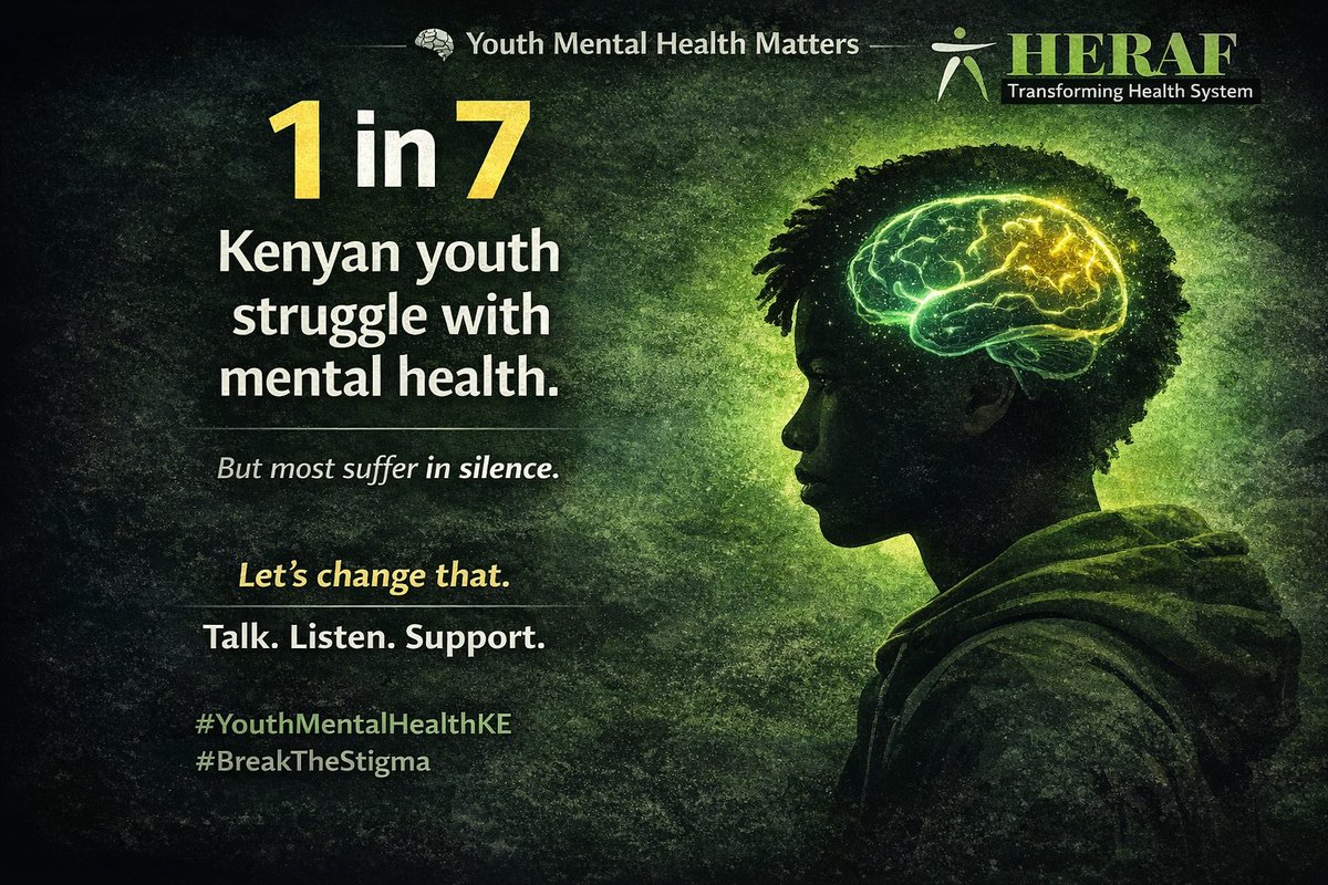 HERAF_Kenya's tweet photo. 1 in 7 young people experience mental health challenges yet many suffer in silence.
Youth mental health deserves attention, compassion, and action.
Let’s normalize conversations, support one another, and break the stigma.
#YouthMentalHealth #MentalHealthMatters #BreakTheStigm https://t.co/DP1HSHwGUs