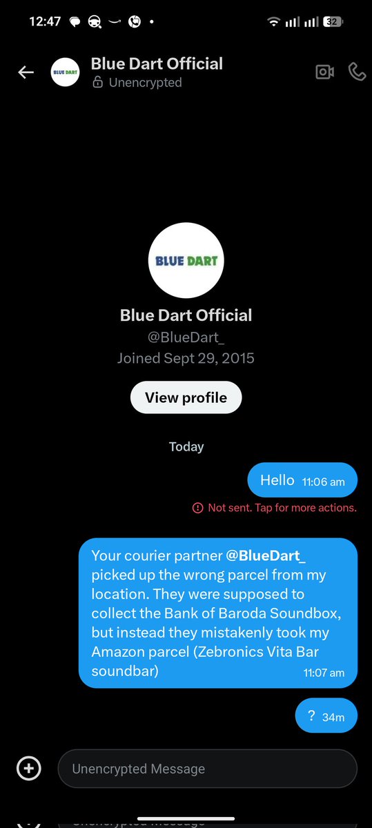 ankitstergerm's tweet photo. @BlueDartCares I don't see your reply or message there , do you think misleading publicly is professional https://t.co/3ppB2QIpnm