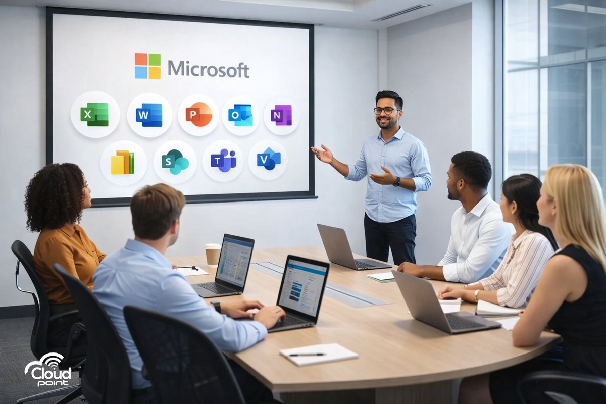 Empower Your Team with the Right Tools!
At Microsoft, productivity starts with the right technology. From Word, Excel, PowerPoint, Teams, Outlook, and more, modern businesses rely on powerful tools to collaborate, communicate, and grow.

#CloudPoint #Microsoft365 #ITServices