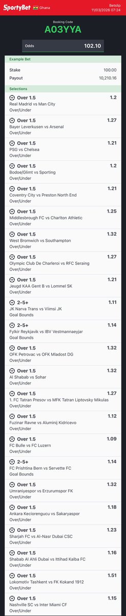 0ver 1.5 100 ODDS ⚽️⚽️ CODE ; A03YYA