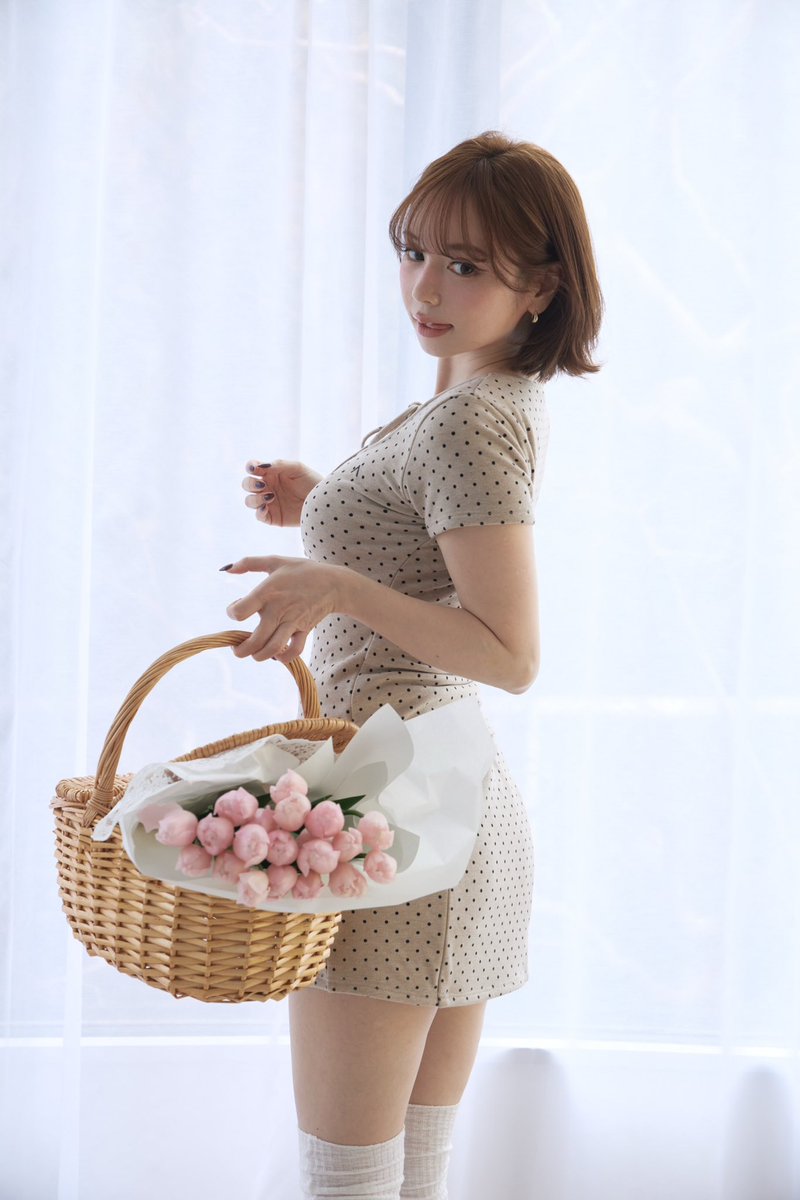 Dot ribbon set up color beige/gray ¥17,600-tax in ドット柄の