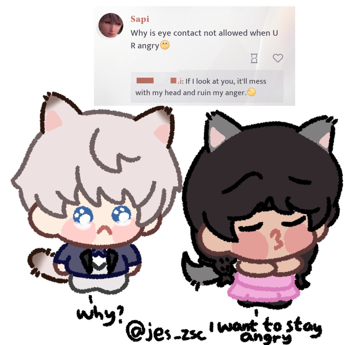 Dd mc: no eye contact with dd xavie, hmph
Dd xavie: why(⁠ ⁠；⁠∀⁠；⁠)