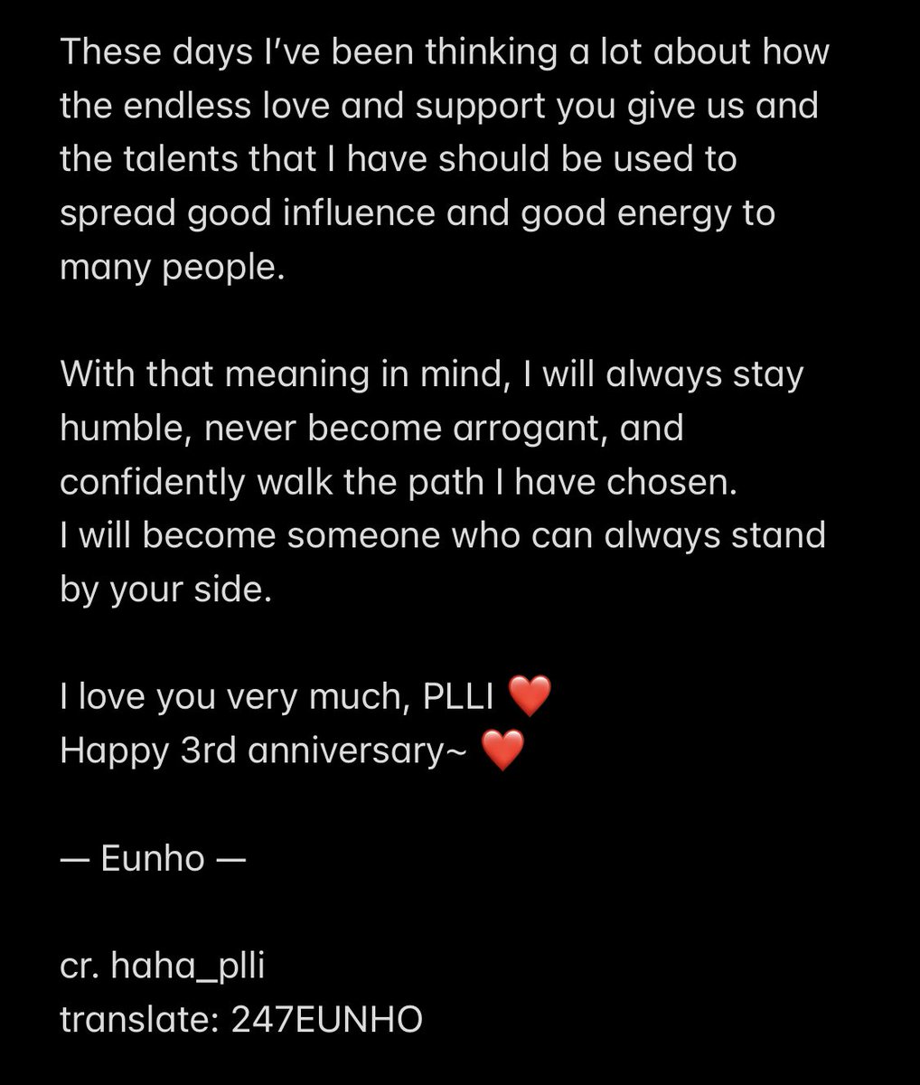 EUNHO’S 3RD ANNIVERSARY LETTER 🐺❤️

Hello, PLLI! This is eunho, hehe

I never imagined that I would be able to sing in front of so many people like this and that the songs we made would receive so much interest, love, and support from so many people. It still feels like a dream.