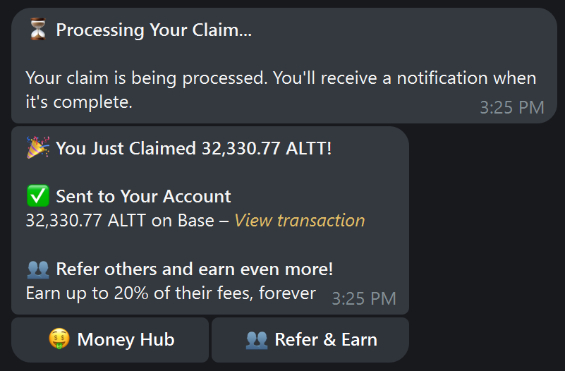 just claimed my weekly cashback > $400+ worth of $altt

all i did was trade using <a href="/Altcoinist/">Altcoinist</a>'s trading bot to be eligible

the best part is even when you close losing trades, you are still earning cashback as it's applicable for EVERY SINGLE TRADE

$altt-szn'26