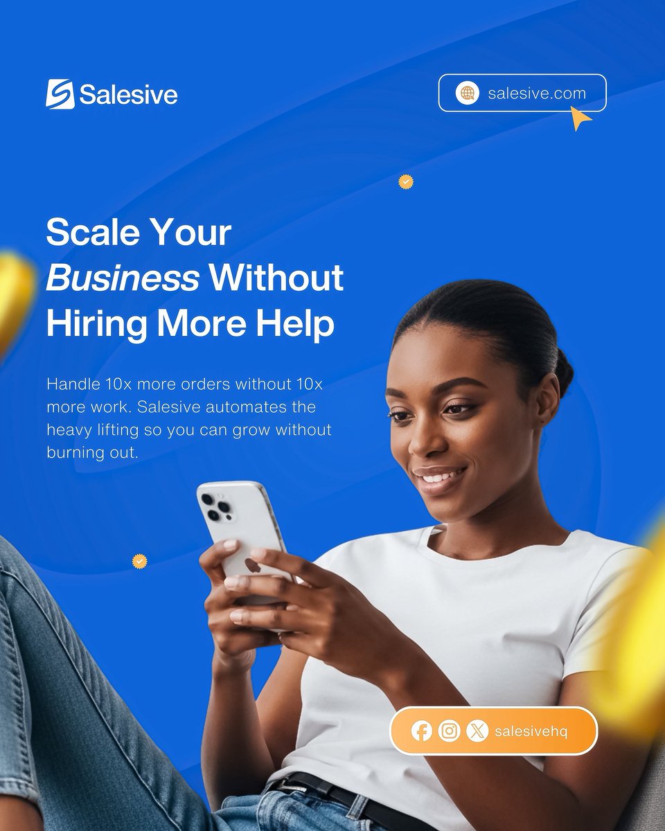 salesivehq's tweet photo. Scaling your business shouldn’t mean hiring more people immediately.

With Salesive, you can handle more orders, manage payments and automate your workflow all from one platform.

Scale your business. Not your stress.

👉 https://t.co/jySyjjSx09

#Salesive #SellOnline #TechAfrica https://t.co/MgQpMPG8XV