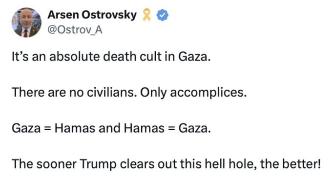<a href="/Ostrov_A/">Arsen Ostrovsky</a> You were in favor of indiscriminate attacks on Gaza. Little kids blown to pieces?  ‘There are no civilians’. I don’t wish harm on anyone. I do wish people could see their own selfishness.