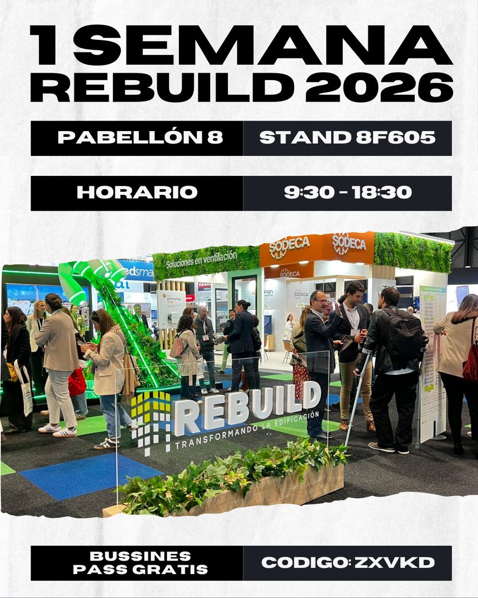 vogospain's tweet photo. ⏳¡Cuenta atrás! ⌛️

Falta solo 1 semana para que empiece REBUILD 2026, el evento clave de innovación en arquitectura y construcción.

Desde Vogo Spain te animamos a asistir y descubrir las últimas tendencias en diseño, tecnología y soluciones para el futuro del hogar

#VogoSpain https://t.co/k6ctPQ4k7H