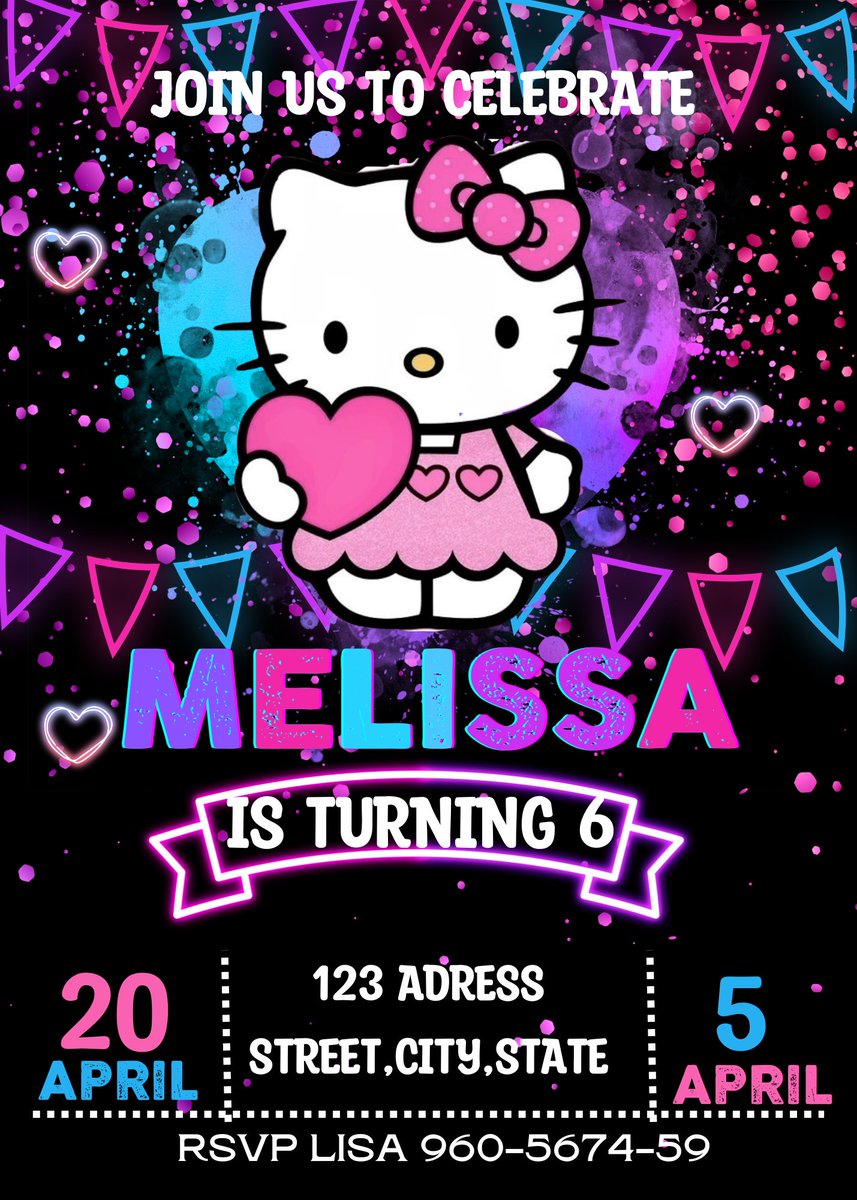 KaterinaKo60588's tweet image. Hello Kitty Neon Birthday Invitation | Kawaii Glow Party Invite |  #HelloKittyNeon #GlowParty #KawaiiBirthday #CanvaTemplate #NeonBirthdayInvite #GlowInTheDarkParty #HelloKittyGlow #KidsPartyIdeas #PrintableInvitation #NeonAesthetic #BrightBirthday vesper-design-2.myshopify.com/products/hello…