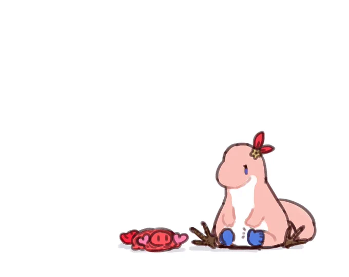 そらザウルスちゃん青い靴下を履き忘れていました(あと記憶よりかなりピンクい) ザリガニは多分ザリガニ