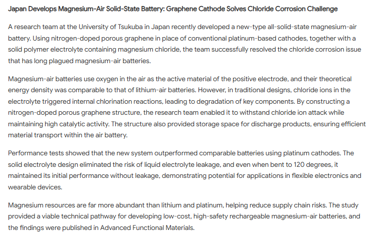 jczuleta's tweet image. Breakthrough Achieved in #Magnesium-Air Battery Technology
news.metal.com/newscontent/10…
This discovery should not be minimized because it could provide a viable technical pathway for the development of low-cost, high-safety rechargeable magnesium-air batteries, with potential