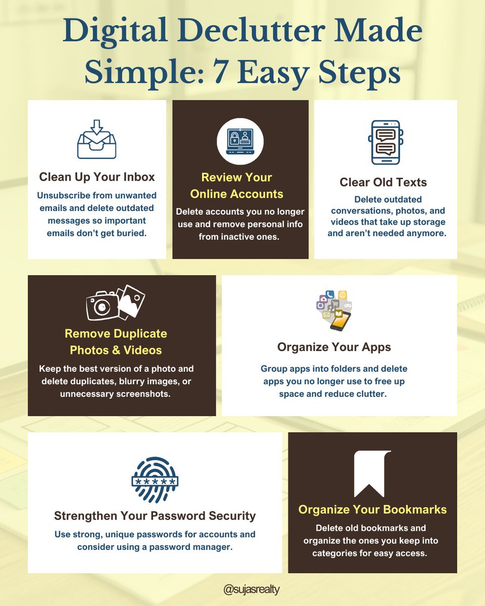 sujasrealty's tweet photo. Spring cleaning isn’t just for closets and cabinets. 🌸🧹

It’s also the perfect time to clear out digital clutter—your inbox, photos, apps, and bookmarks could probably use a refresh too. 📱💻

#digitaldeclutter #springcleaning #springrefresh https://t.co/kmtQTebTzE