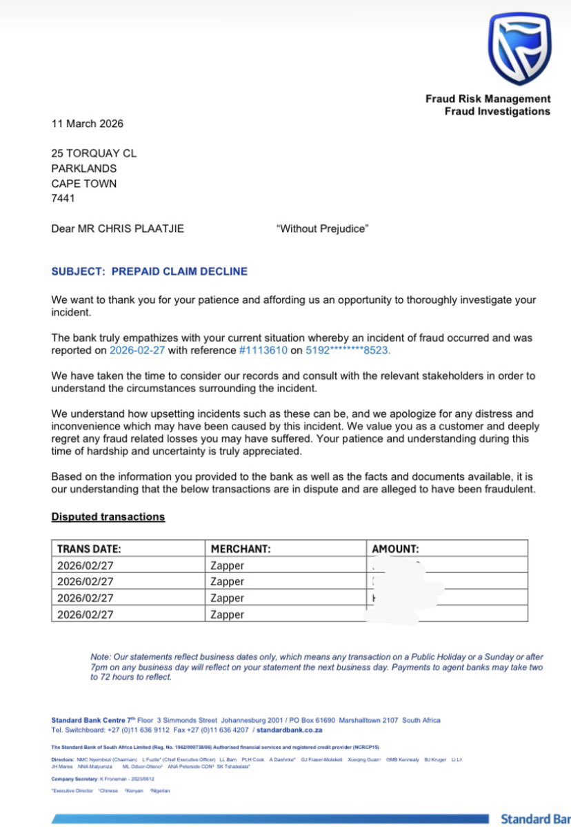 chris_plaatjie's tweet photo. So @StandardBankZA was gonna spend 45 business days just to inform me that it is all my fault that money in my account was stolen and cannot be reimbursed. 
I mean their level of conduct is appalling, they could’ve saved my breath and energy by telling me this from the get go https://t.co/koqgZLr1Dx