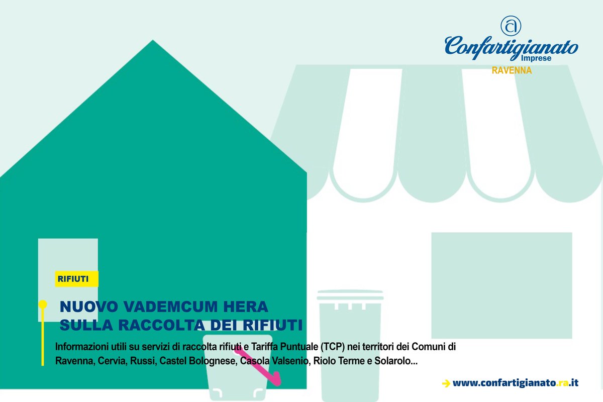Nuovo #vademecum di #Hera sui servizi di raccolta #rifiuti e Tariffa Puntuale (#TCP) nei territori dei Comuni di #Ravenna, #Cervia, #Russi, #CastelBolognese, #CasolaValsenio, #RioloTerme e #Solarolo: confartigianato.ra.it/news.php?idnew…