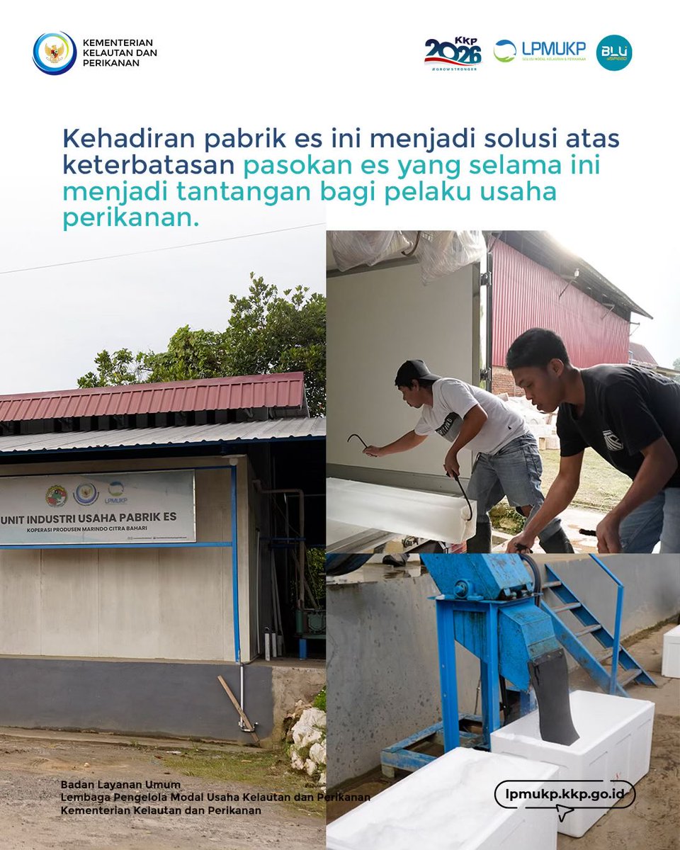 lpmukpgoid's tweet photo. Keterbatasan es balok menjadi tantangan nelayan di Maros dalam menjaga kesegaran ikan. Koperasi Produsen Marindo Citra Bahari kini memiliki pabrik es berkapasitas 200 balok/hari untuk memenuhi kebutuhan nelayan dan pelaku usaha perikanan❄️🐟

#KKPGOID #LPMUKP #UsahaPerikanan https://t.co/7qMqOwE8Mt