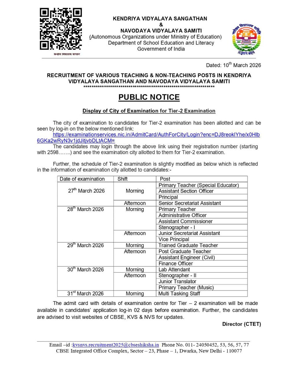 pushpendra9634's tweet photo. @cbseindia29 KVS/NVS Tier-2 exam is scheduled on 29 March 2026, the same day as the UPPSC Mains examination conducted by Uttar Pradesh Public Service Commission. This date clash is creating serious difficulty for candidates who have qualified for both exams.
@EduMinOfIndia https://t.co/pNhHBtce8I
