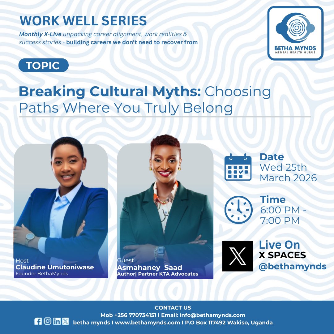 Sometimes the biggest limits on our careers aren’t ability;they’re expectations. Join <a href="/asmahaney12/">Asmahaney Saad ( Partner KTA Advocates)</a>  Breaking Cultural Myths: Choosing a Career Path Where You Truly Belong
 📅 Wed, 25 Mar | ⏰ 6–7 PM

Join 👉 x.com/i/spaces/1AxRn…