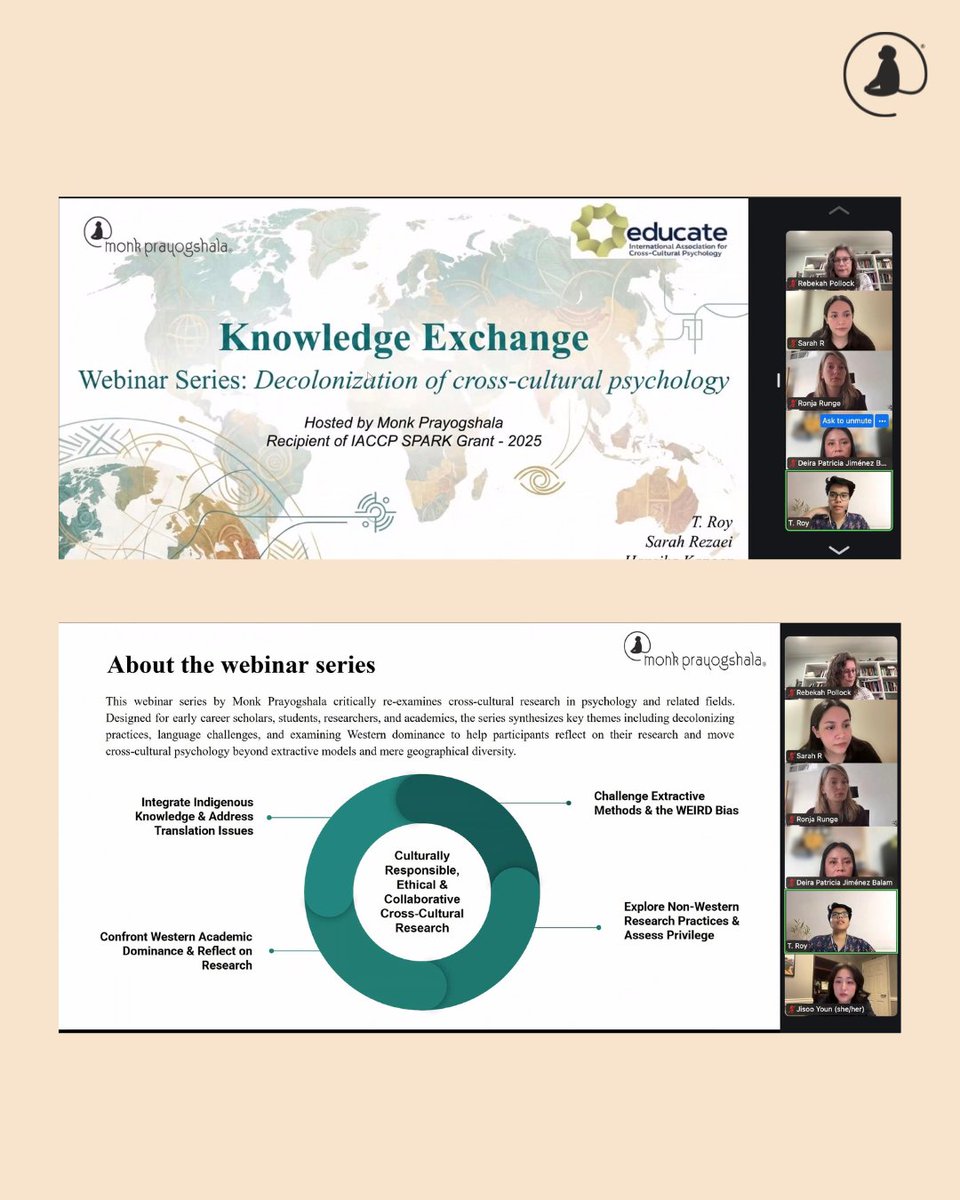 monkprayogshala's tweet image. T. Roy shared our reflections from the webinar series we conducted on ‘Decolonising Cross-Cultural Psychology’ at the EDUCATE forum by International Association for Cross-Cultural Psychology (IACCP). 🌍🧠

#CrossCulturalPsychology #DecolonisingPsychology #AcademicResearch